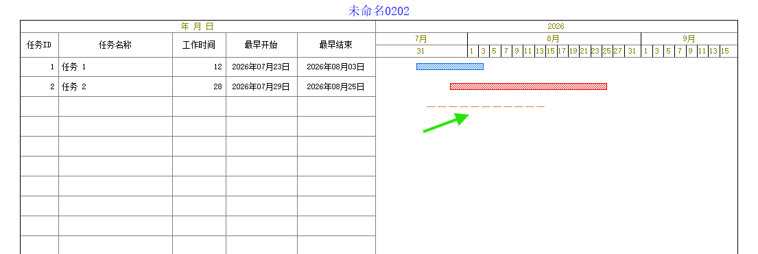 在横道区空白行按住鼠标左键向右拖动