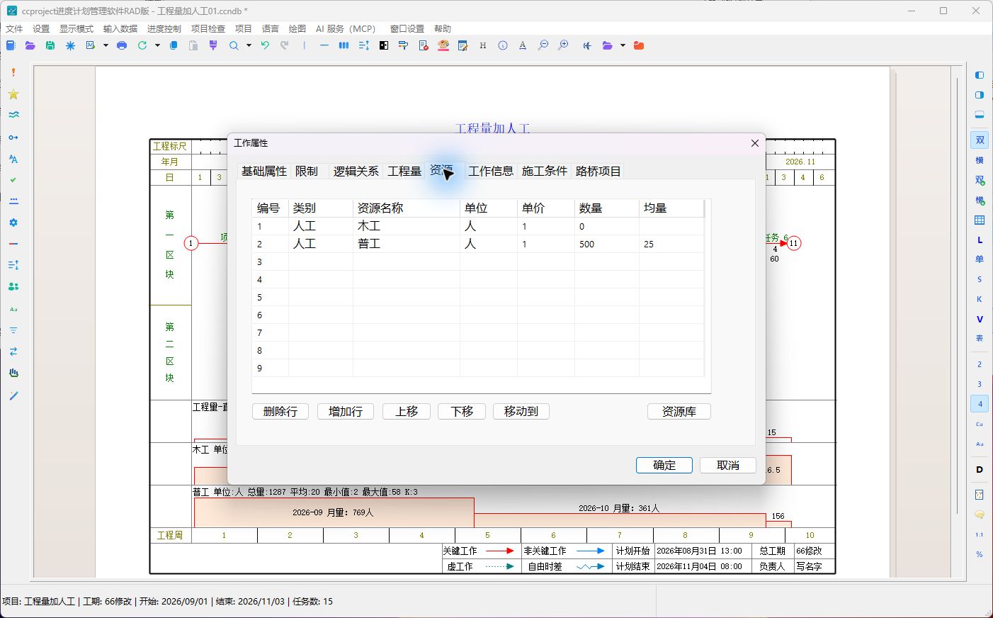 增加工作资源行